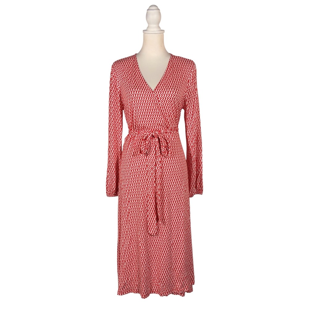 Boden Joanna Wrap Dress US 12P Long Sleeve Retro Preppy Modest Midi A-Line Chic